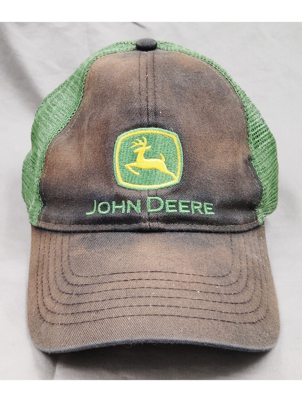 John Deere Hat Brown Green Mesh Trucker Snapback Embroidered Logo Farm Cap